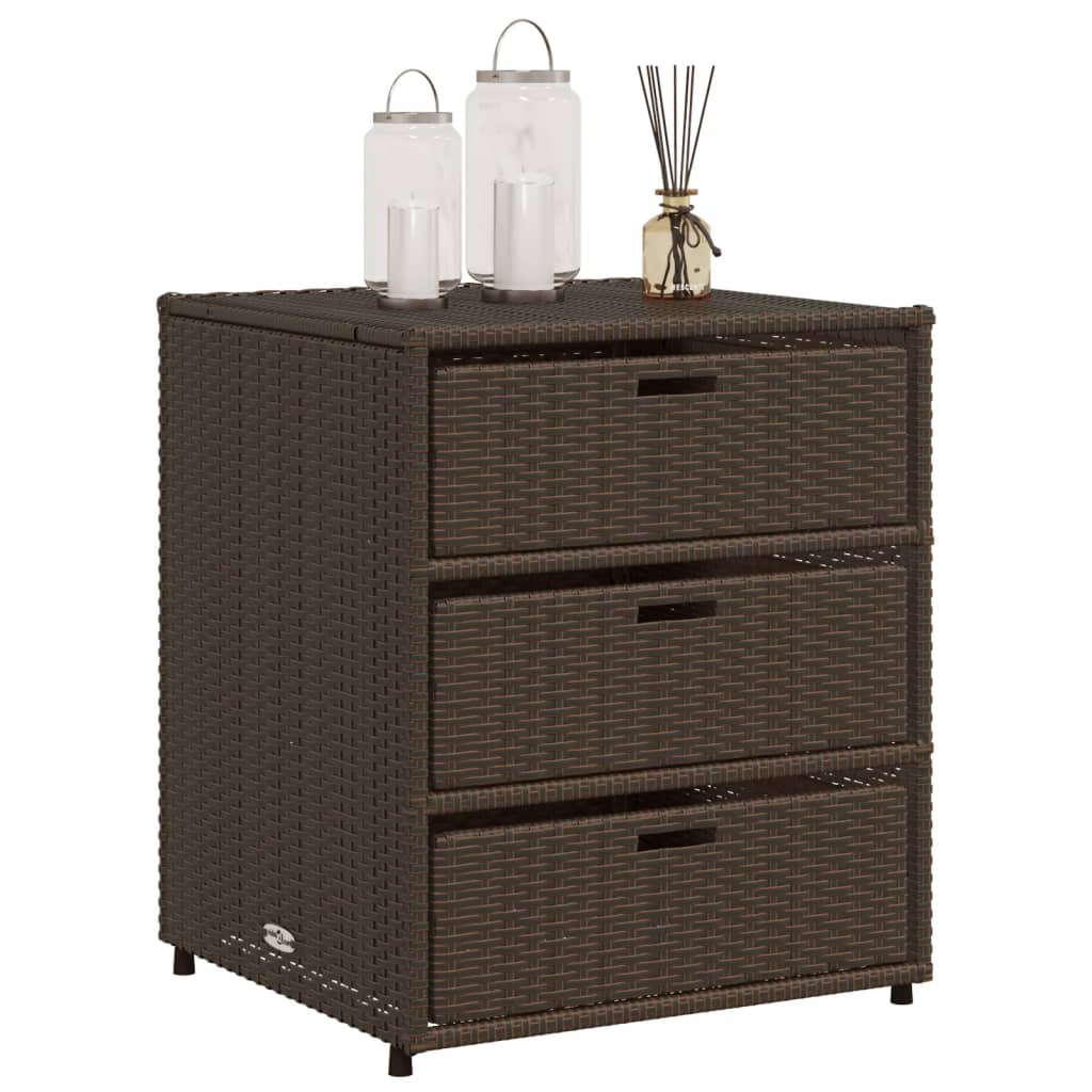 Brown Poly Rattan Garden Storage Cabinet - 55x59x69 cm