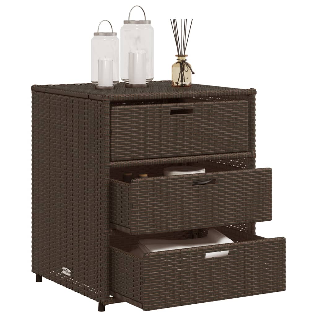 Brown Poly Rattan Garden Storage Cabinet - 55x59x69 cm