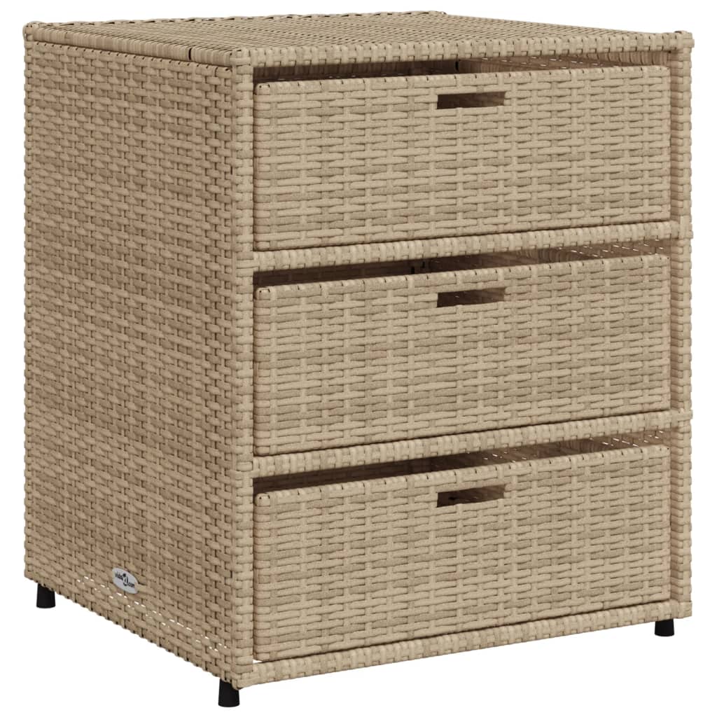 Beige Poly Rattan Garden Storage Cabinet, 55x59x69 cm
