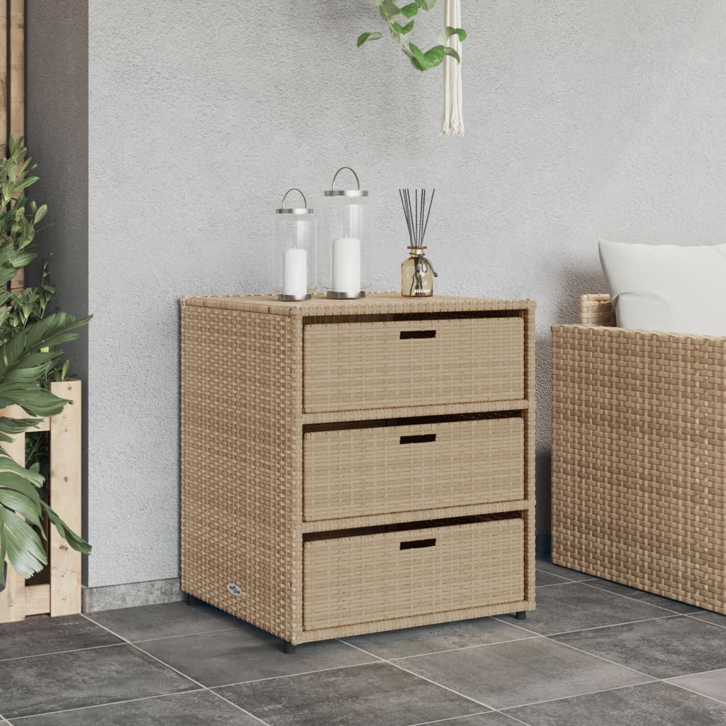 Beige Poly Rattan Garden Storage Cabinet, 55x59x69 cm