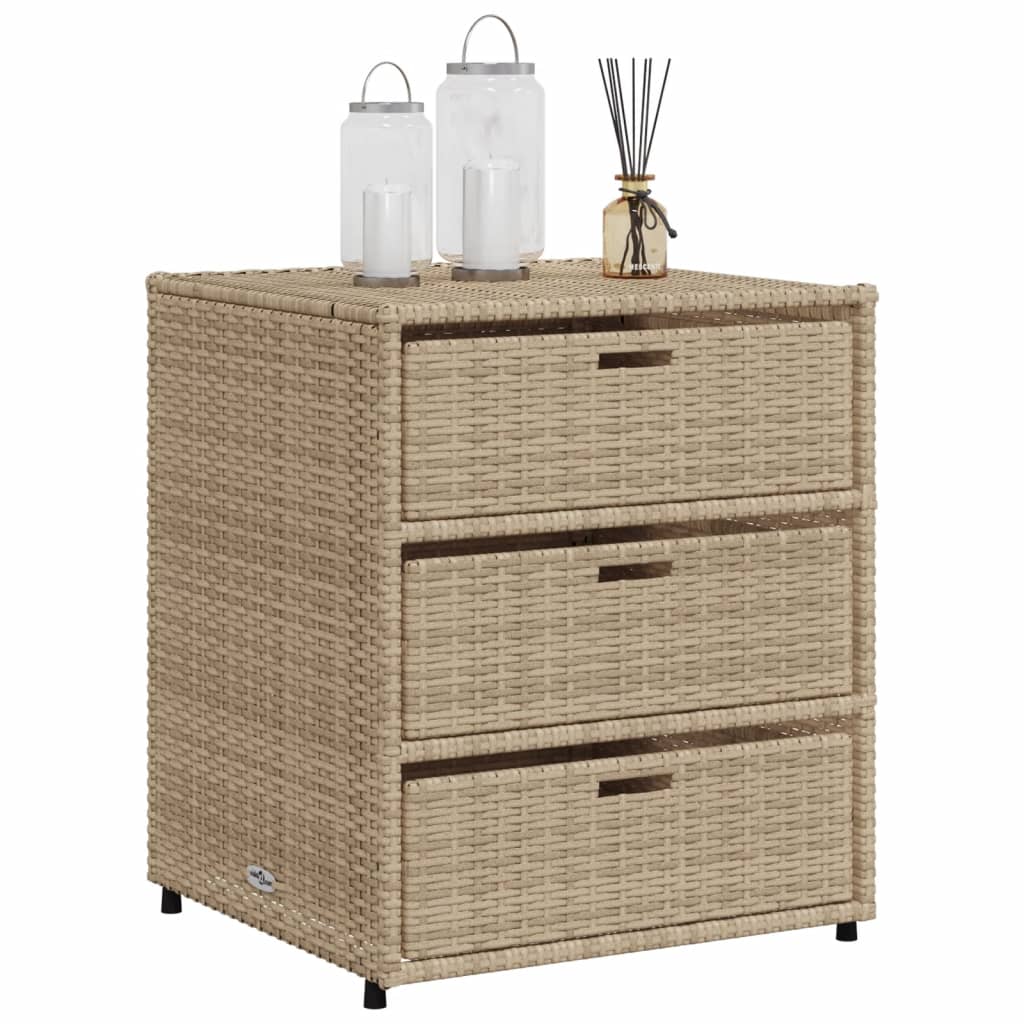 Beige Poly Rattan Garden Storage Cabinet, 55x59x69 cm