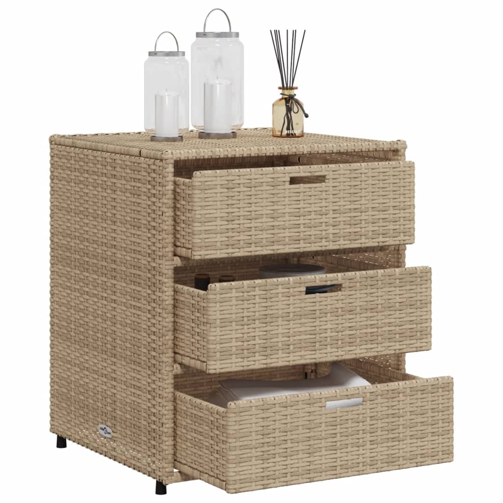Beige Poly Rattan Garden Storage Cabinet, 55x59x69 cm