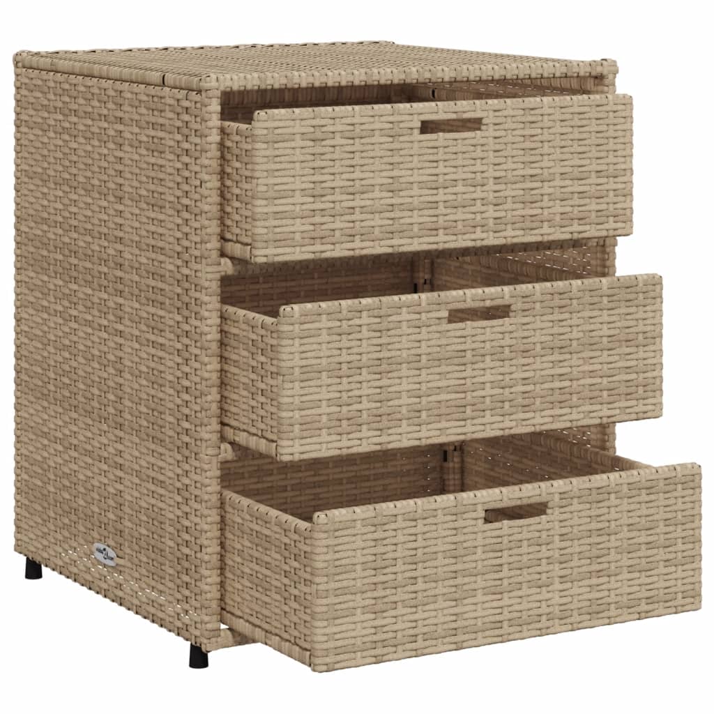 Beige Poly Rattan Garden Storage Cabinet, 55x59x69 cm