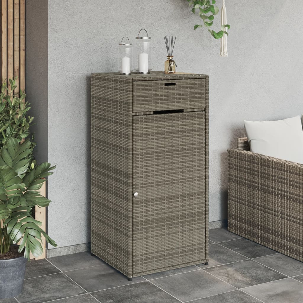 Compact Grey Poly Rattan Garden Storage Cabinet 55x55x111 cm