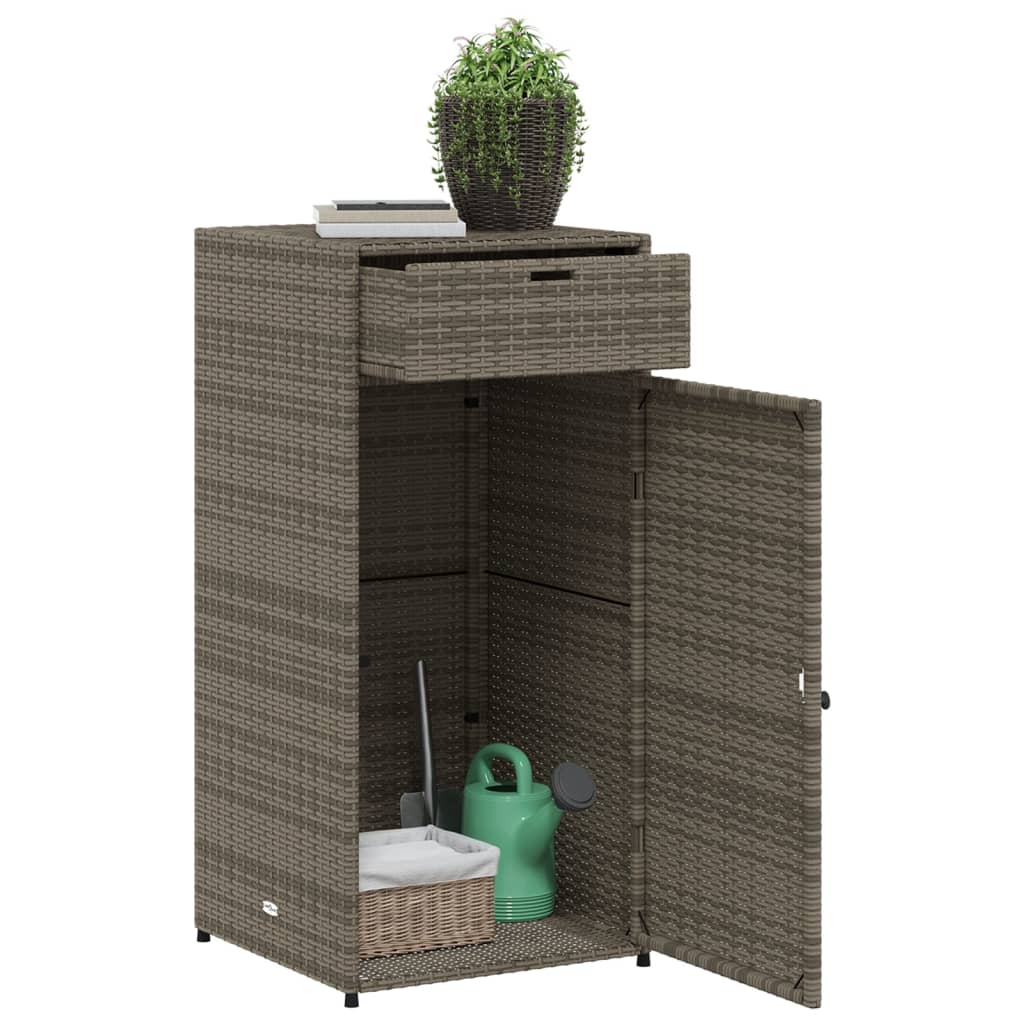 Compact Grey Poly Rattan Garden Storage Cabinet 55x55x111 cm