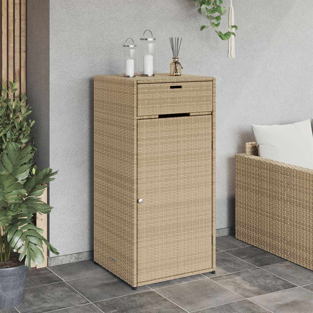 Beige Poly Rattan Garden Storage Cabinet 55x55x111 cm