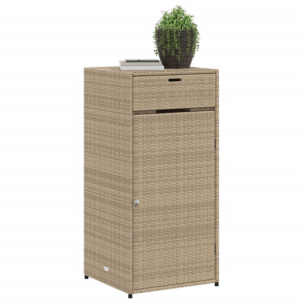 Beige Poly Rattan Garden Storage Cabinet 55x55x111 cm