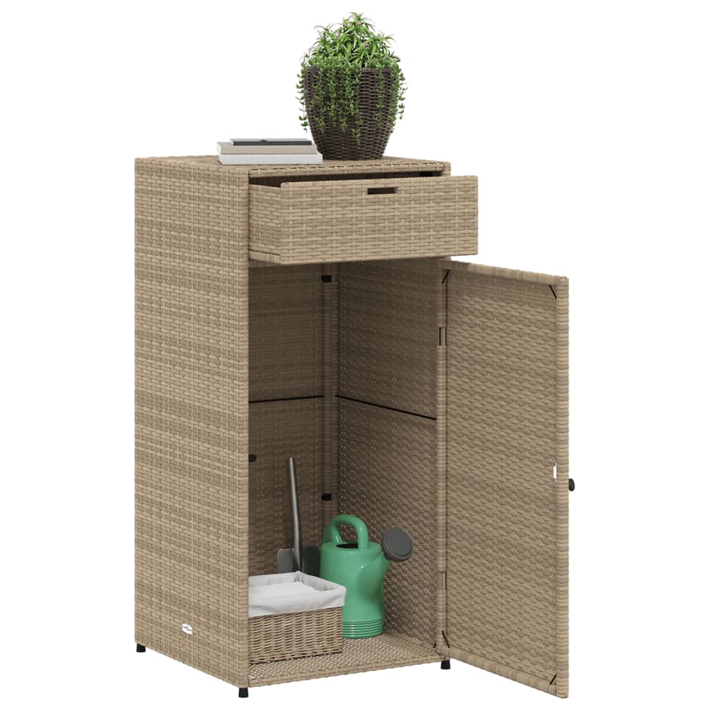 Beige Poly Rattan Garden Storage Cabinet 55x55x111 cm