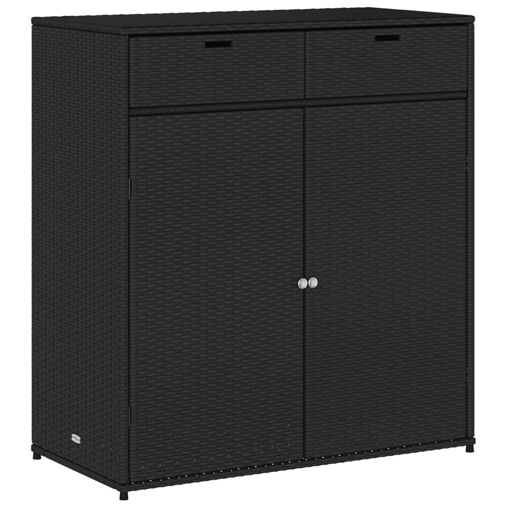 Black Poly Rattan Garden Storage Cabinet 105x55x113 cm