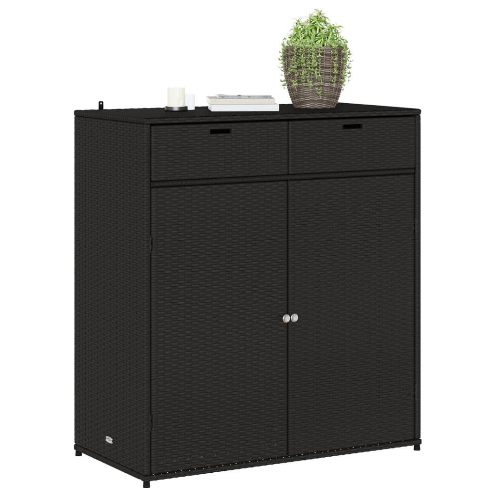 Black Poly Rattan Garden Storage Cabinet 105x55x113 cm