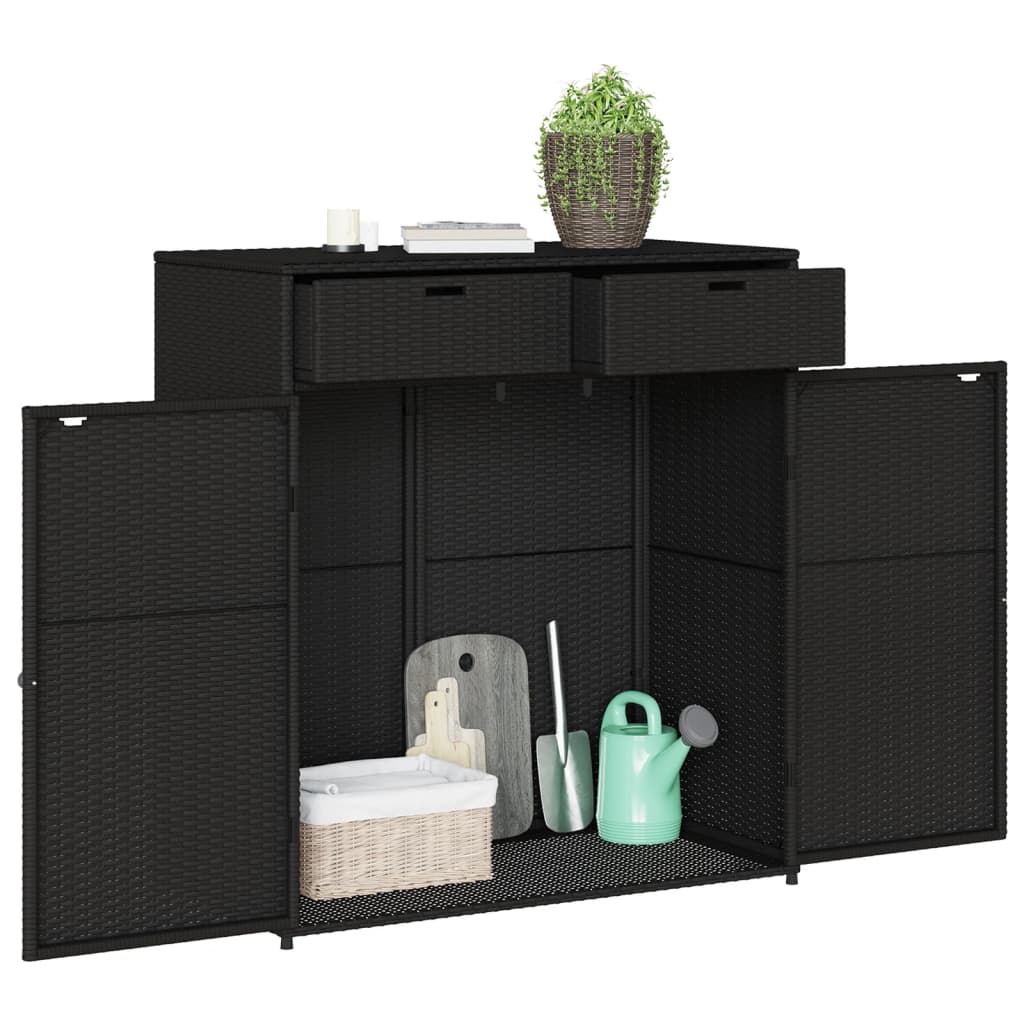 Black Poly Rattan Garden Storage Cabinet 105x55x113 cm