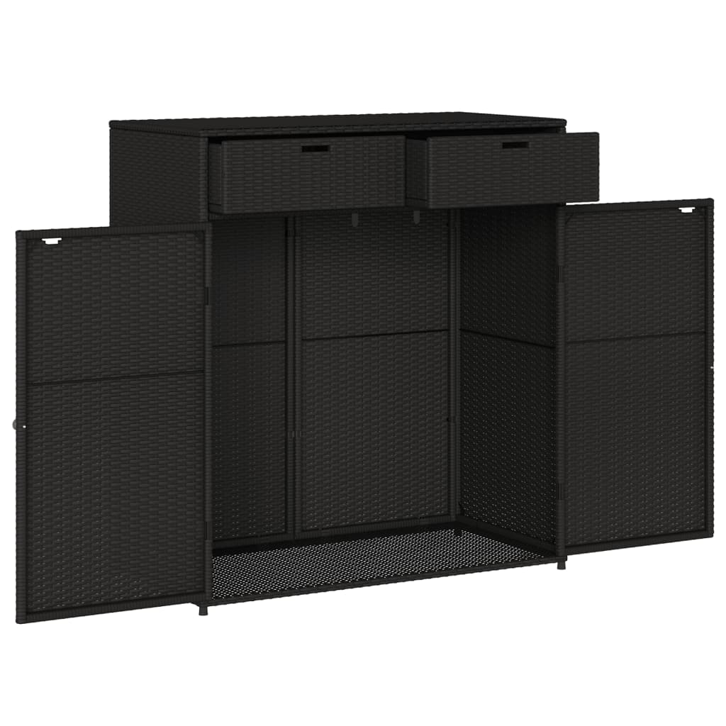Black Poly Rattan Garden Storage Cabinet 105x55x113 cm