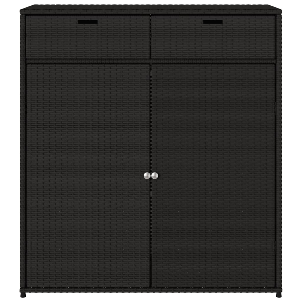 Black Poly Rattan Garden Storage Cabinet 105x55x113 cm