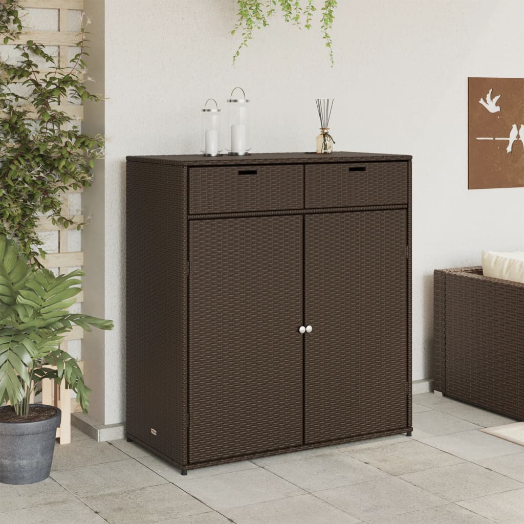 Outdoor Garden Storage Cabinet - Brown Poly Rattan, 105x55x113 cm
