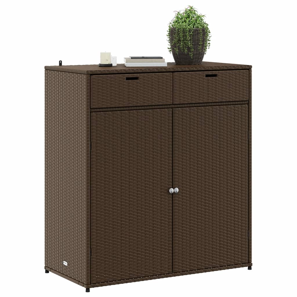 Outdoor Garden Storage Cabinet - Brown Poly Rattan, 105x55x113 cm