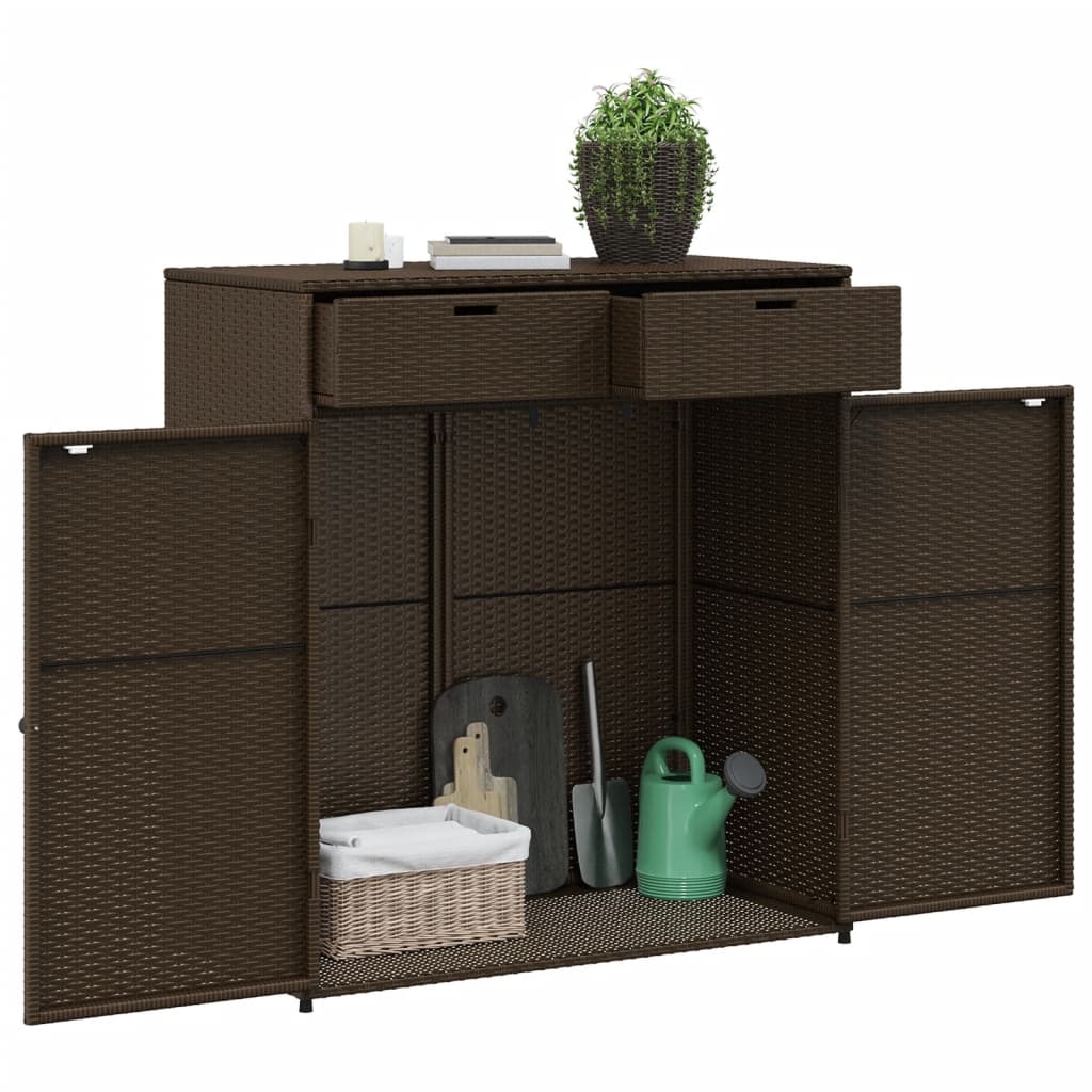 Outdoor Garden Storage Cabinet - Brown Poly Rattan, 105x55x113 cm