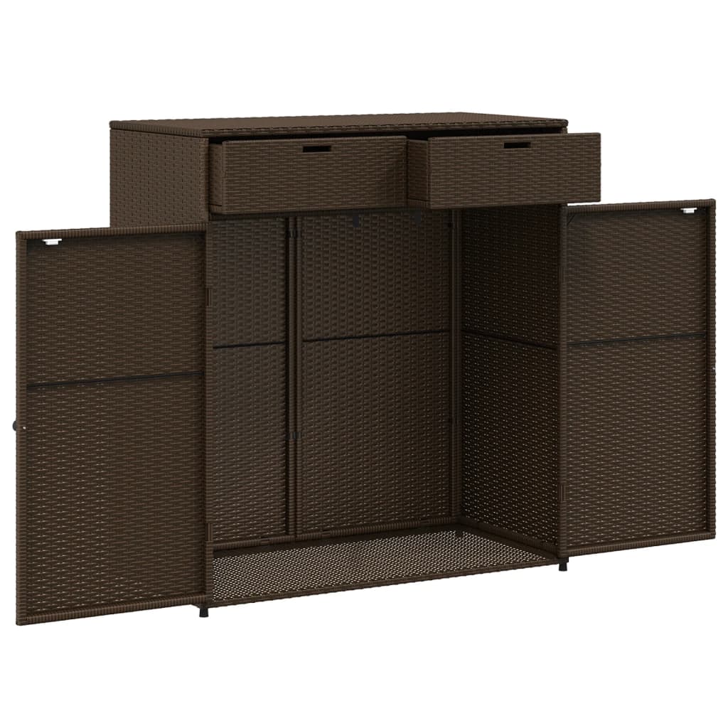 Outdoor Garden Storage Cabinet - Brown Poly Rattan, 105x55x113 cm