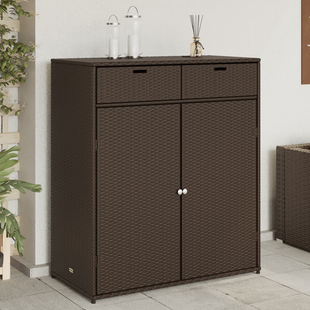 Outdoor Garden Storage Cabinet - Brown Poly Rattan, 105x55x113 cm