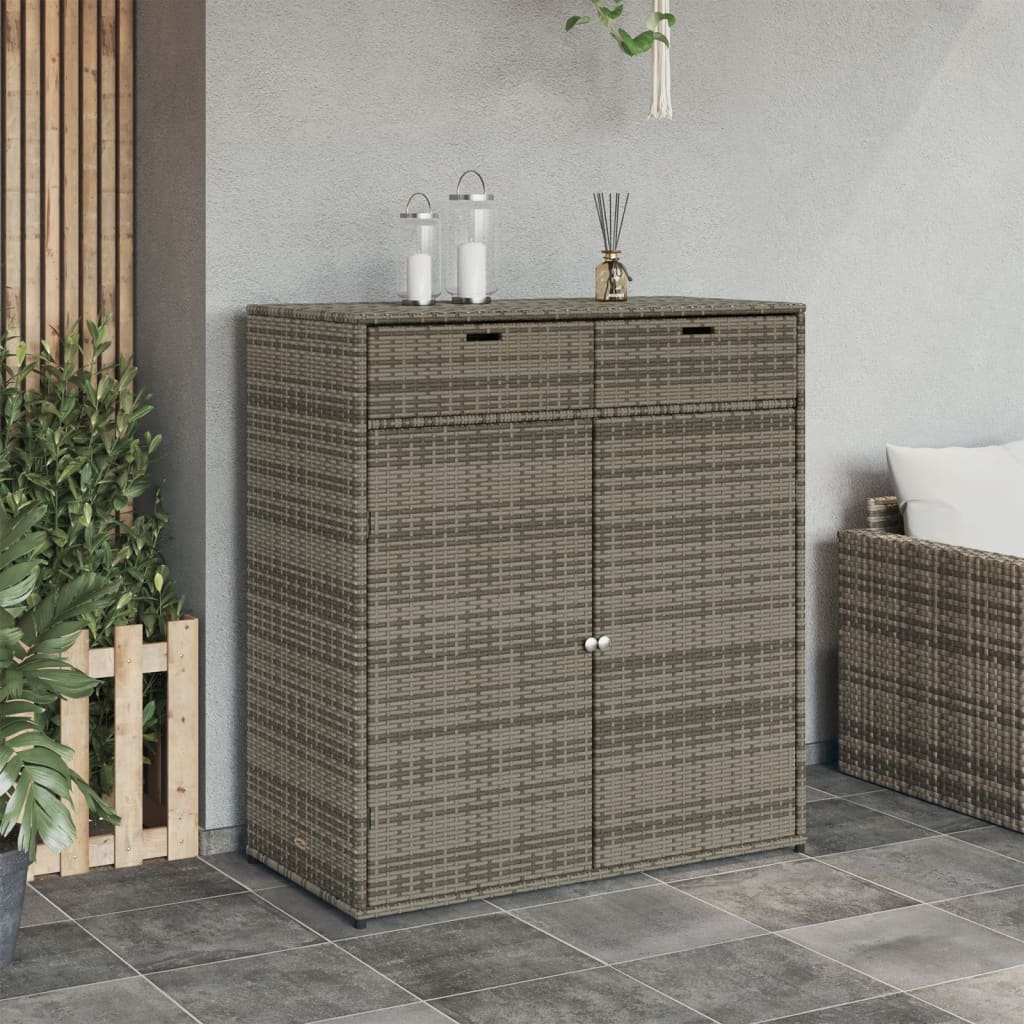 Poly Rattan Garden Storage Cabinet, Grey, 105x55x113 cm