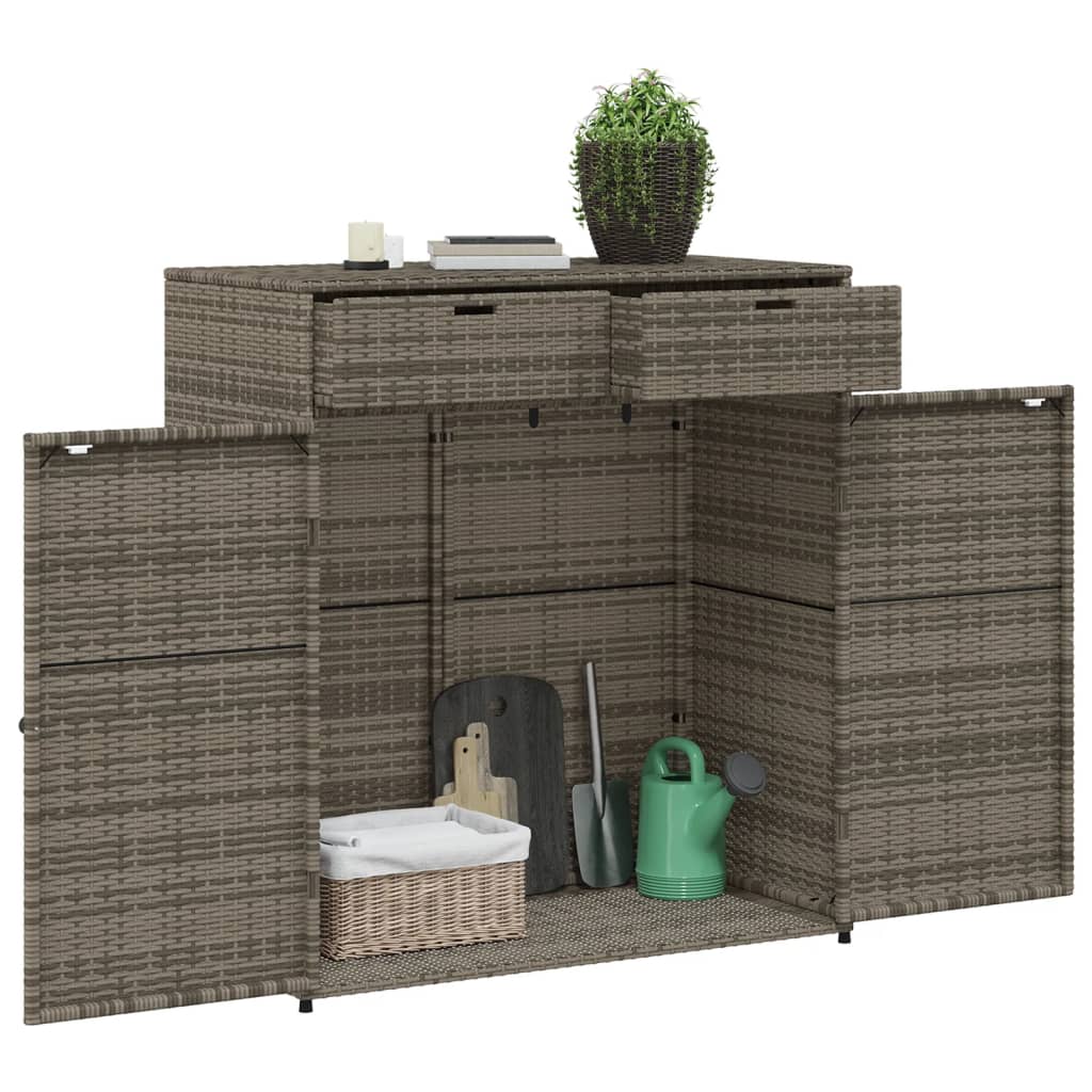 Poly Rattan Garden Storage Cabinet, Grey, 105x55x113 cm