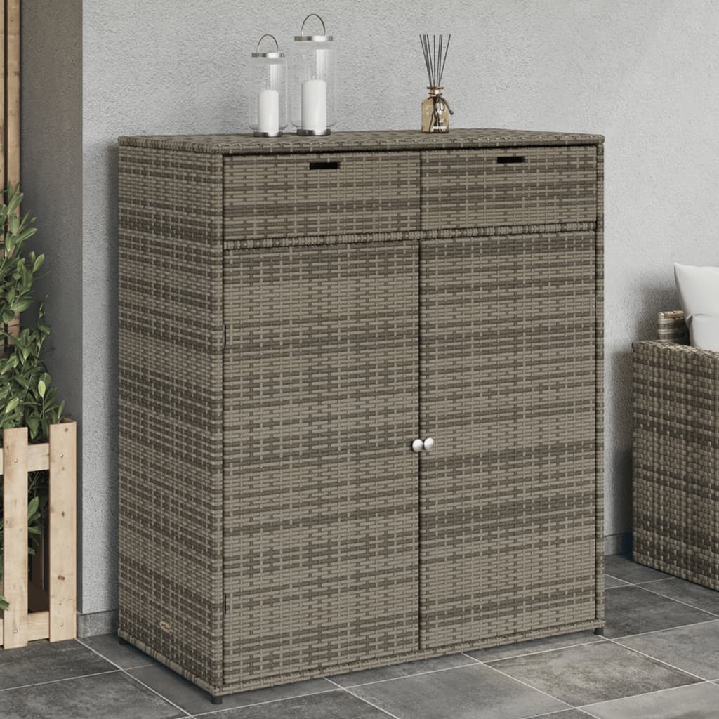 Poly Rattan Garden Storage Cabinet, Grey, 105x55x113 cm