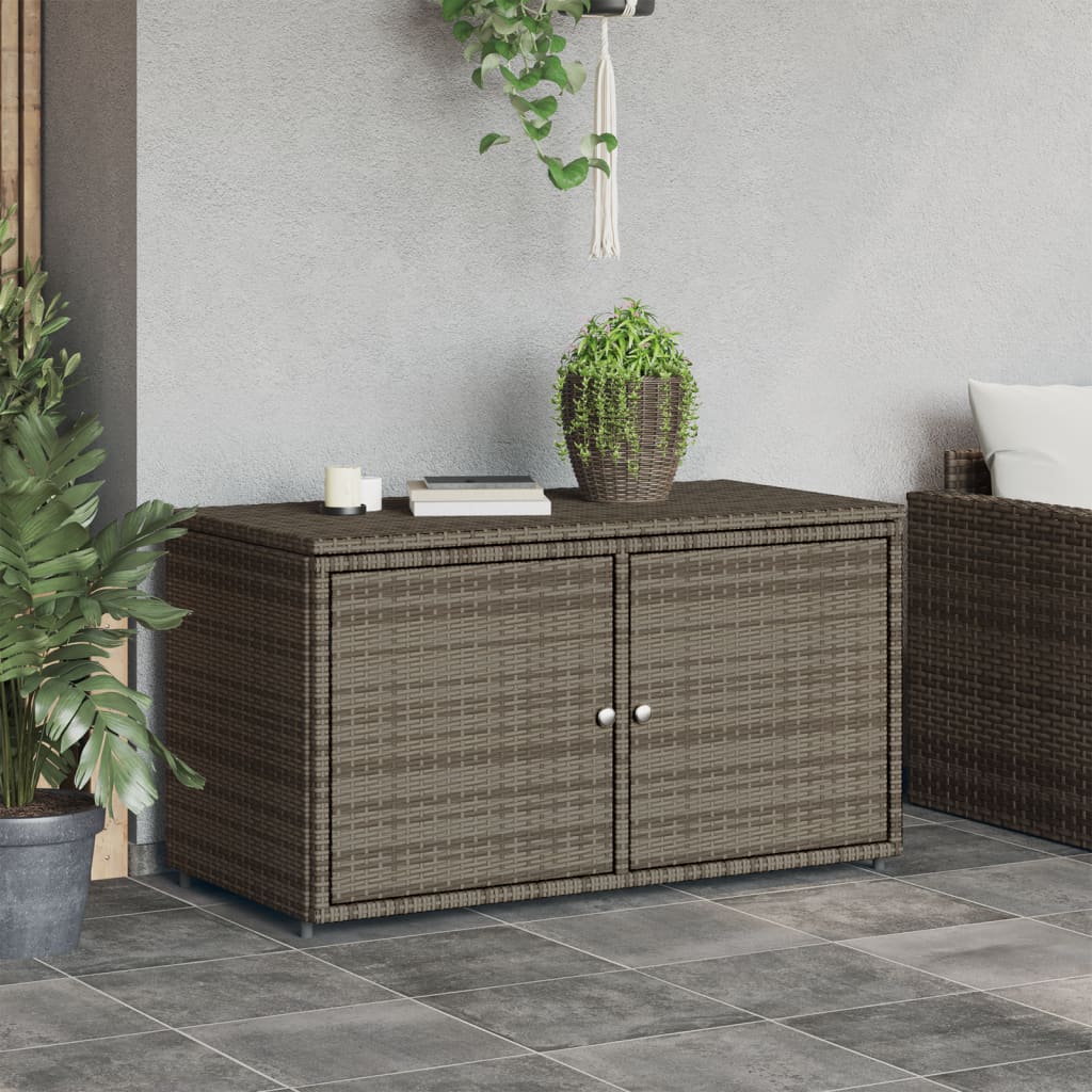 Grey Poly Rattan Garden Storage Cabinet 110x55x60.5 cm