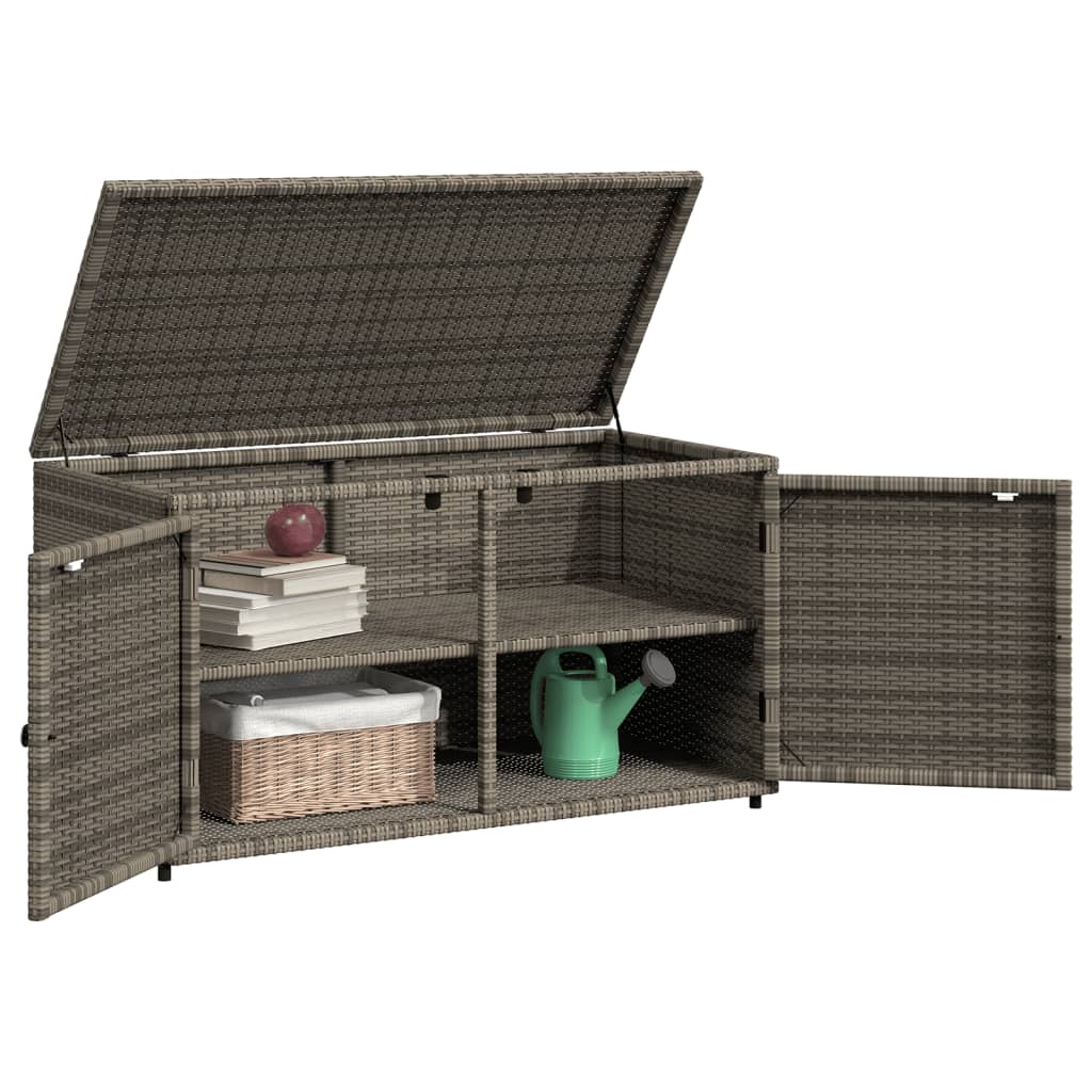 Grey Poly Rattan Garden Storage Cabinet 110x55x60.5 cm