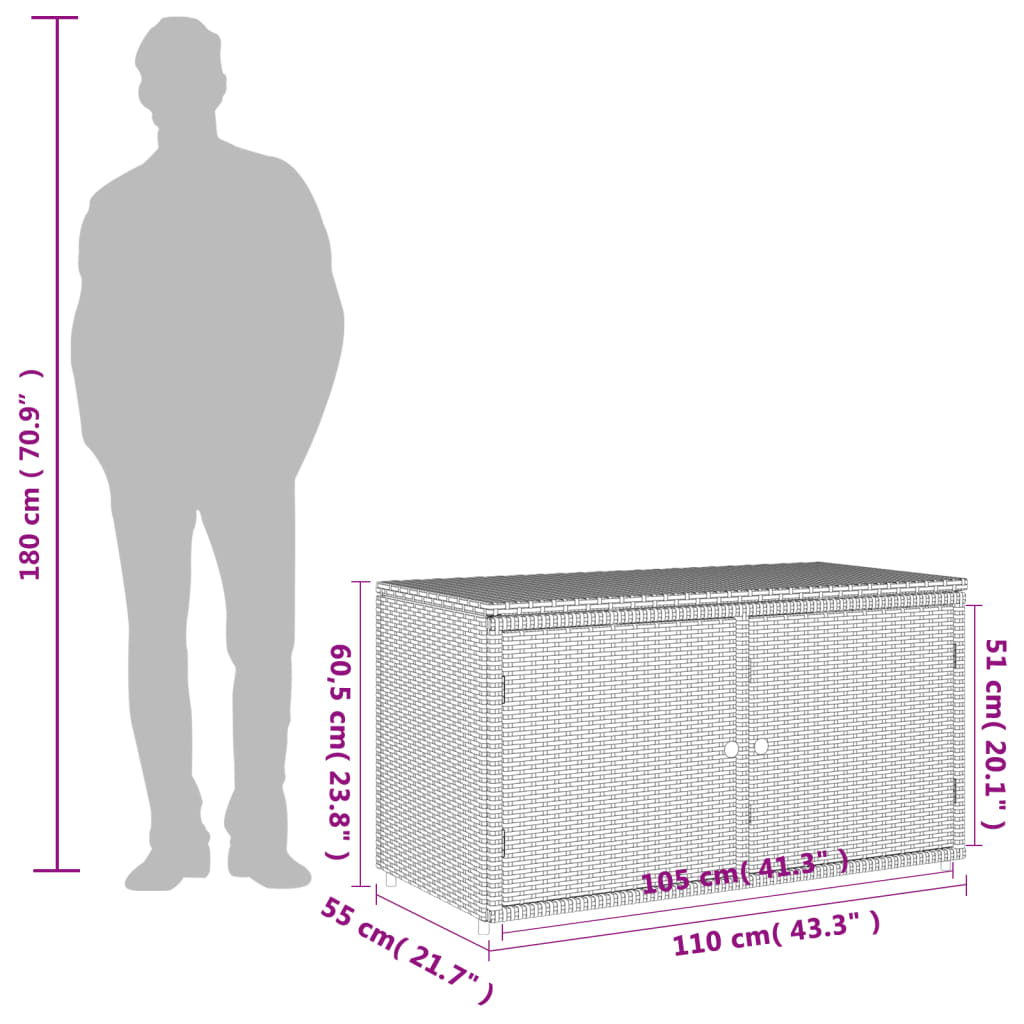 Grey Poly Rattan Garden Storage Cabinet 110x55x60.5 cm