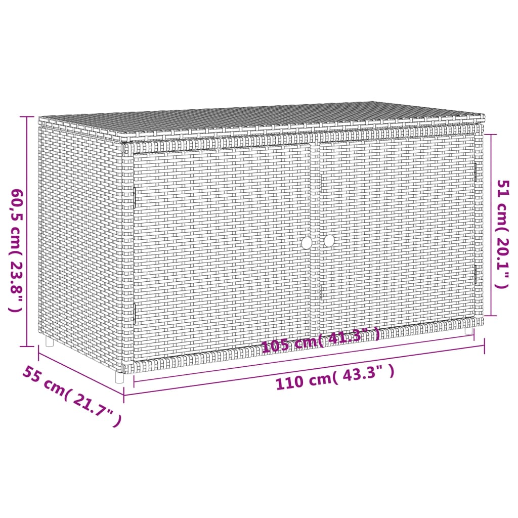 Grey Poly Rattan Garden Storage Cabinet 110x55x60.5 cm