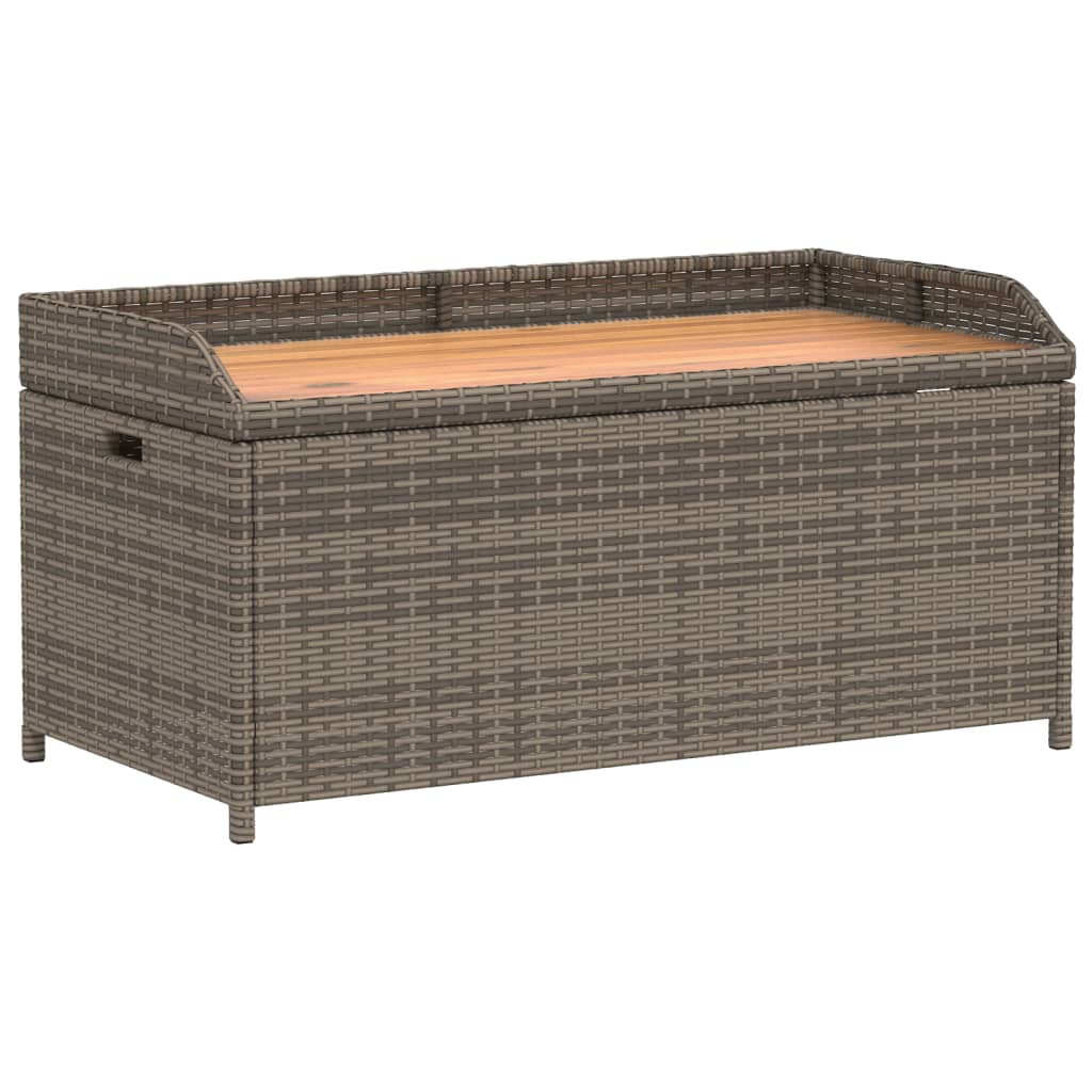 Grey Storage Bench 100x50x52 cm - Poly Rattan & Acacia Wood