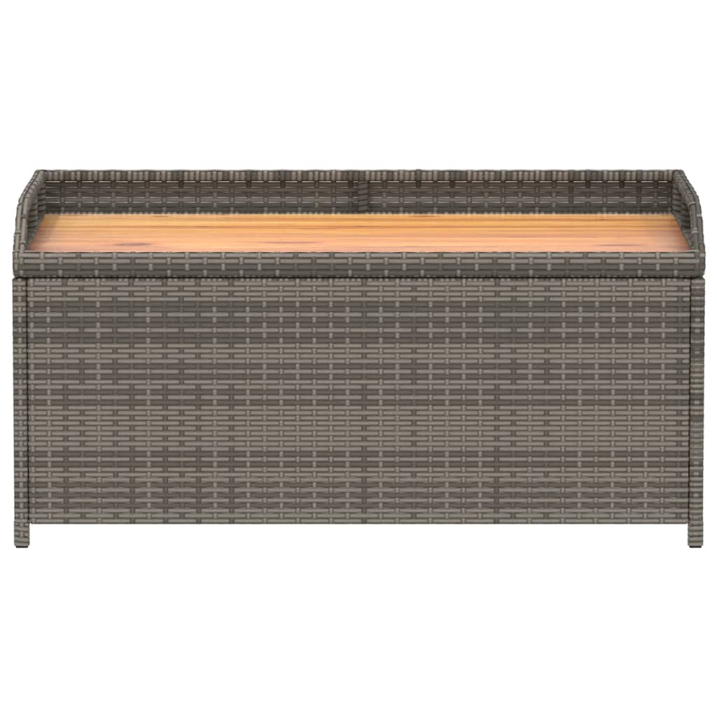 Grey Storage Bench 100x50x52 cm - Poly Rattan & Acacia Wood