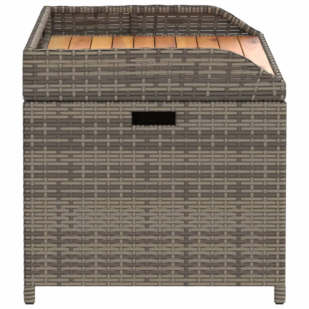 Grey Storage Bench 100x50x52 cm - Poly Rattan & Acacia Wood