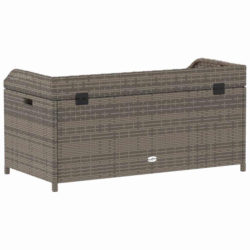 Grey Storage Bench 100x50x52 cm - Poly Rattan & Acacia Wood