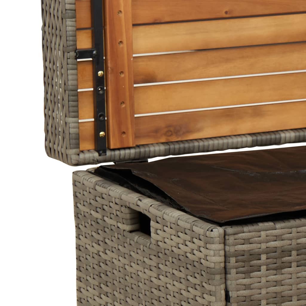 Grey Storage Bench 100x50x52 cm - Poly Rattan & Acacia Wood