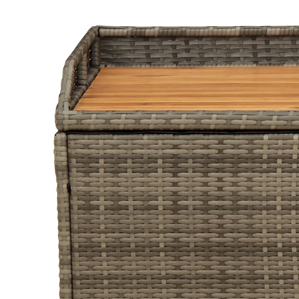 Grey Storage Bench 100x50x52 cm - Poly Rattan & Acacia Wood