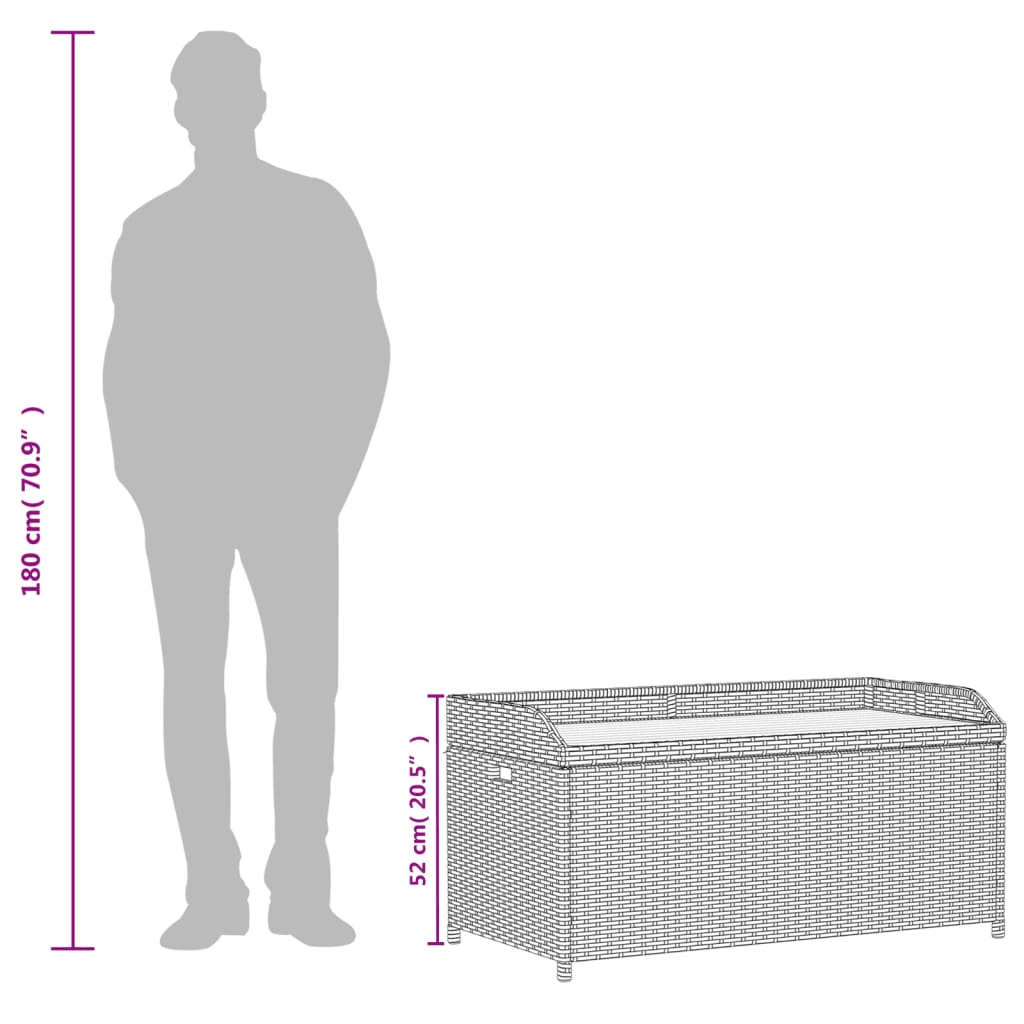 Grey Storage Bench 100x50x52 cm - Poly Rattan & Acacia Wood