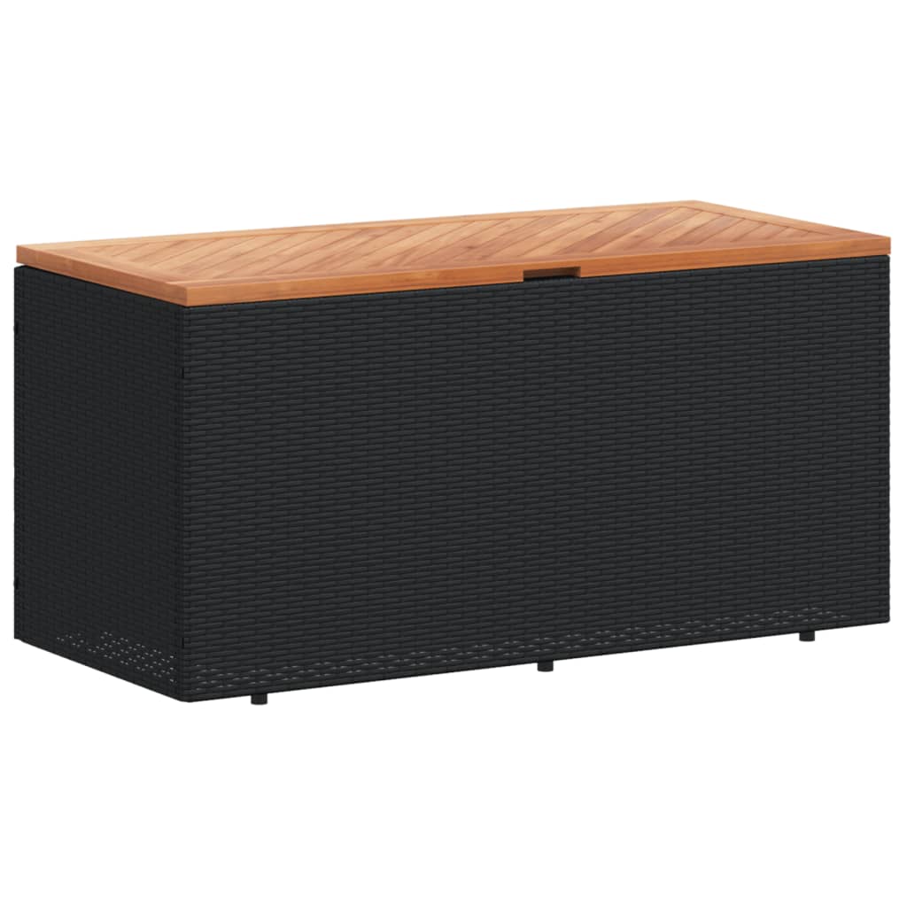 Black Poly Rattan & Acacia Garden Storage Box 110x50x54 cm
