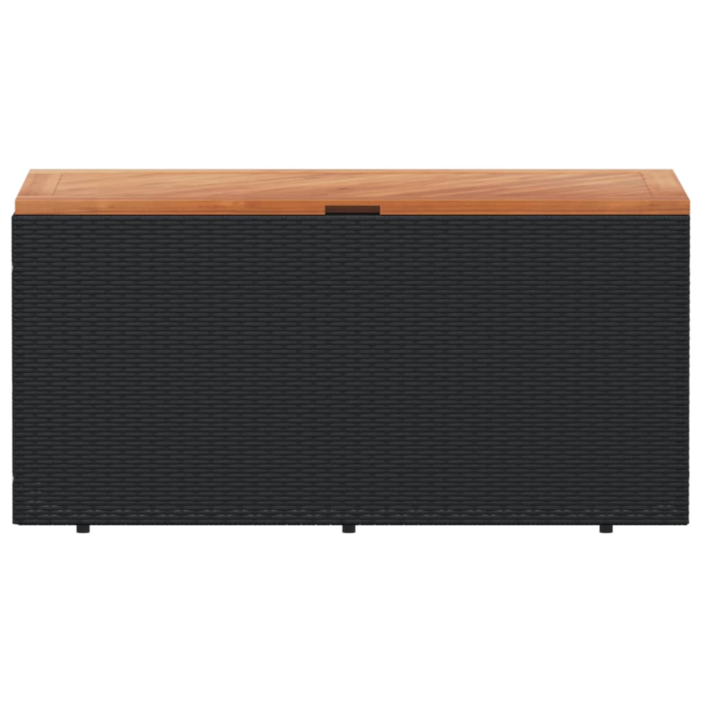 Black Poly Rattan & Acacia Garden Storage Box 110x50x54 cm
