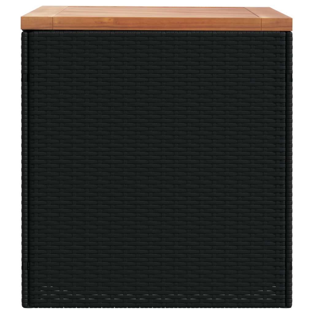 Black Poly Rattan & Acacia Garden Storage Box 110x50x54 cm