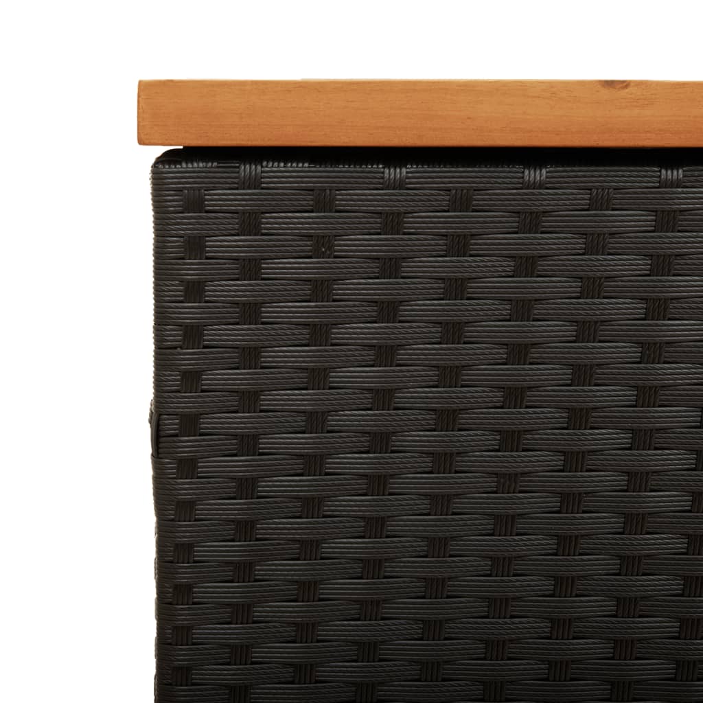 Black Poly Rattan & Acacia Garden Storage Box 110x50x54 cm