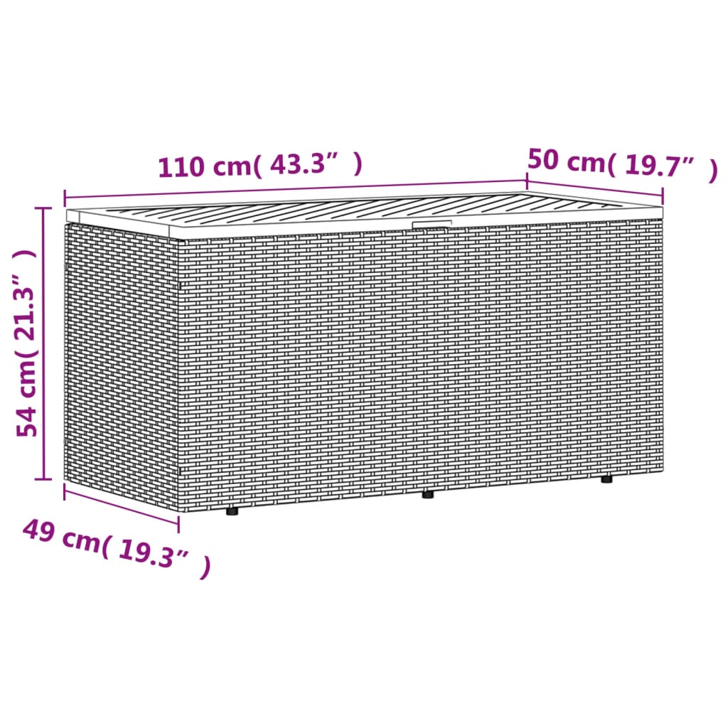 Black Poly Rattan & Acacia Garden Storage Box 110x50x54 cm