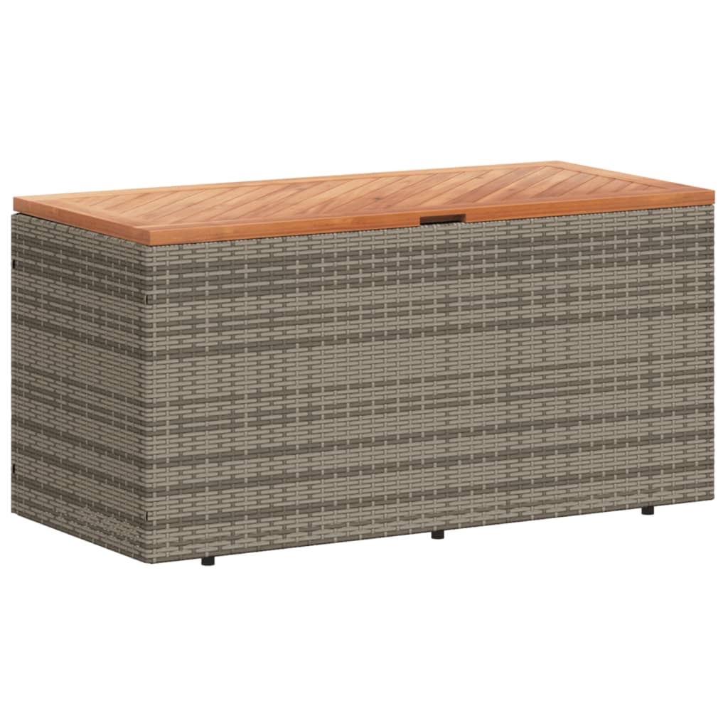 Grey Poly Rattan & Acacia Wood Garden Storage Box 110x50x54 cm