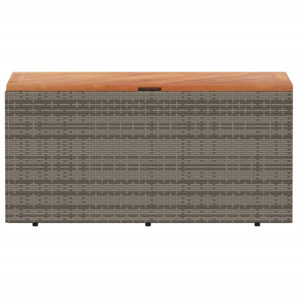 Grey Poly Rattan & Acacia Wood Garden Storage Box 110x50x54 cm