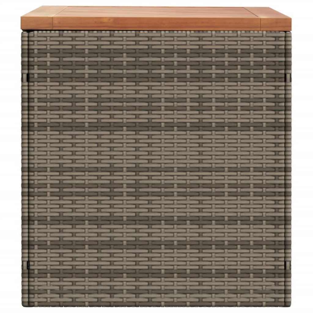 Grey Poly Rattan & Acacia Wood Garden Storage Box 110x50x54 cm