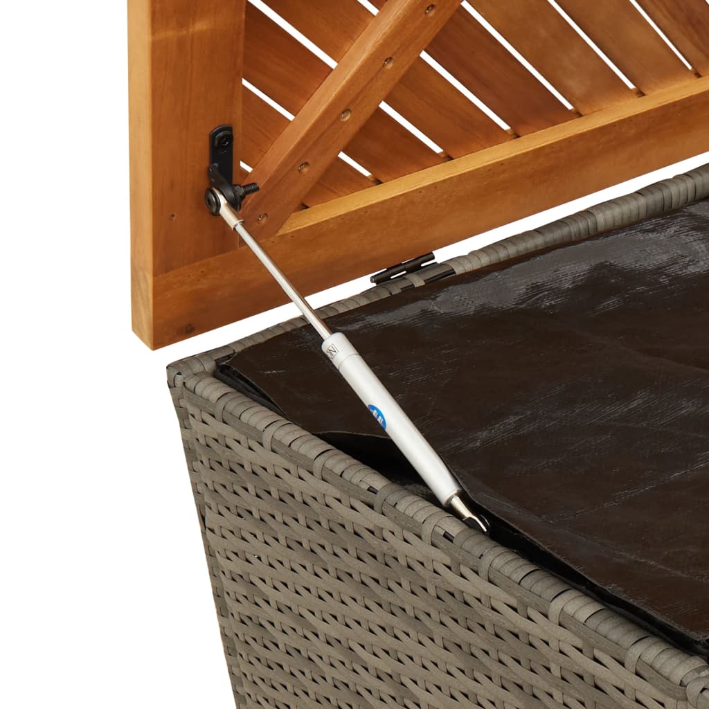 Grey Poly Rattan & Acacia Wood Garden Storage Box 110x50x54 cm