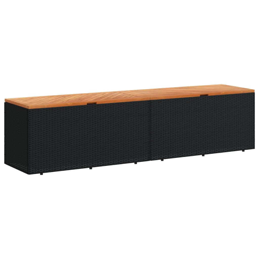 Stylish Black Poly Rattan & Acacia Wood Garden Storage Box 220cm