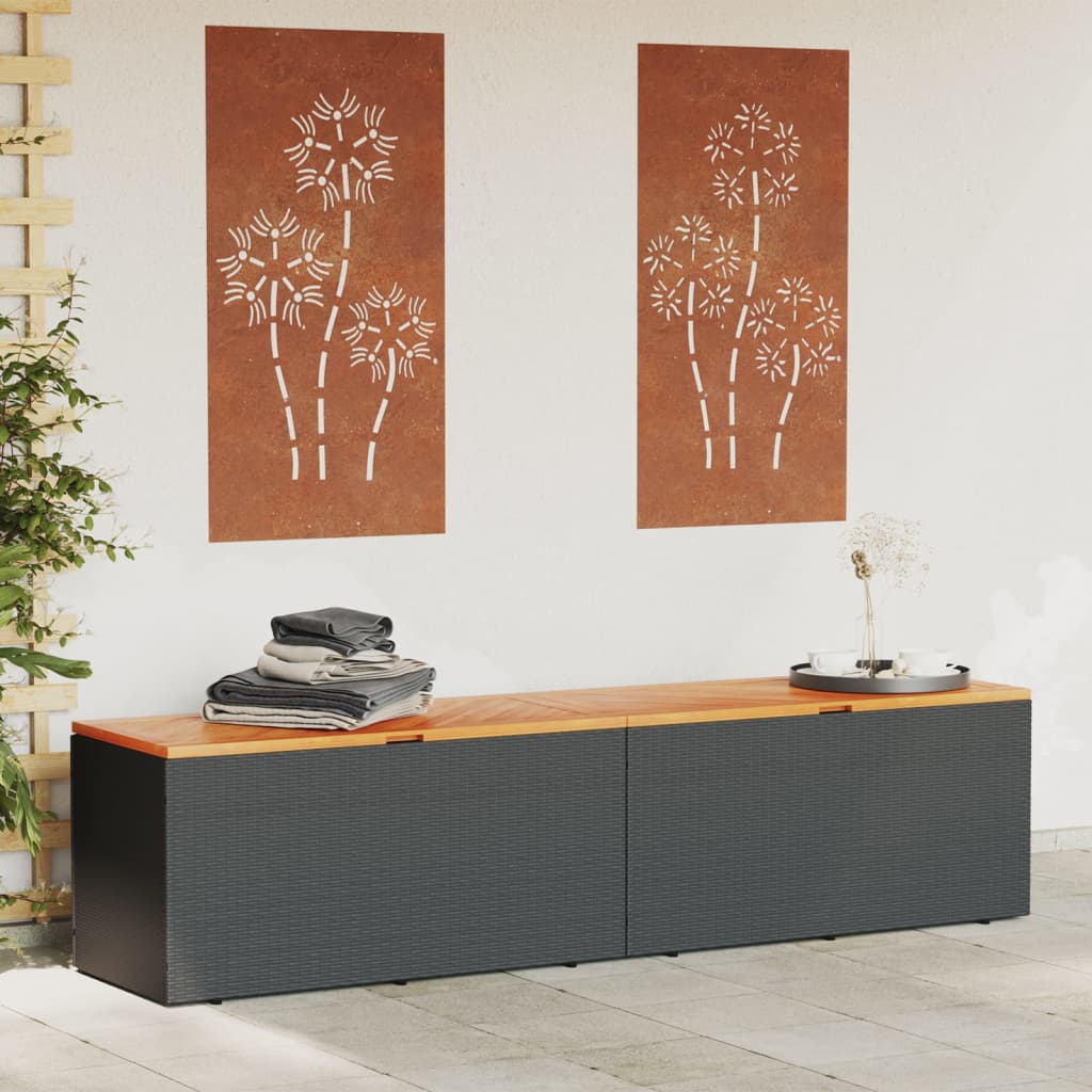 Stylish Black Poly Rattan & Acacia Wood Garden Storage Box 220cm
