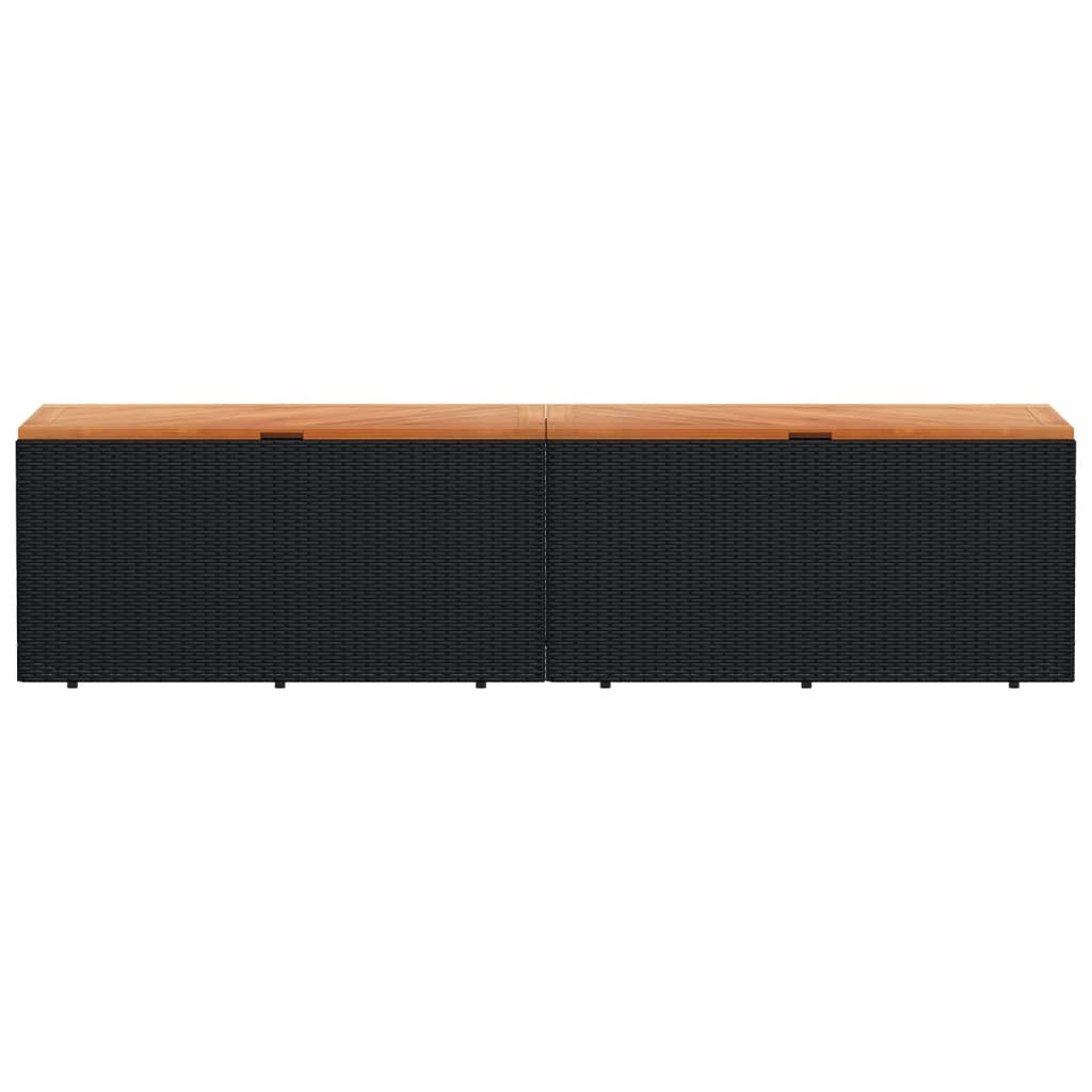 Stylish Black Poly Rattan & Acacia Wood Garden Storage Box 220cm