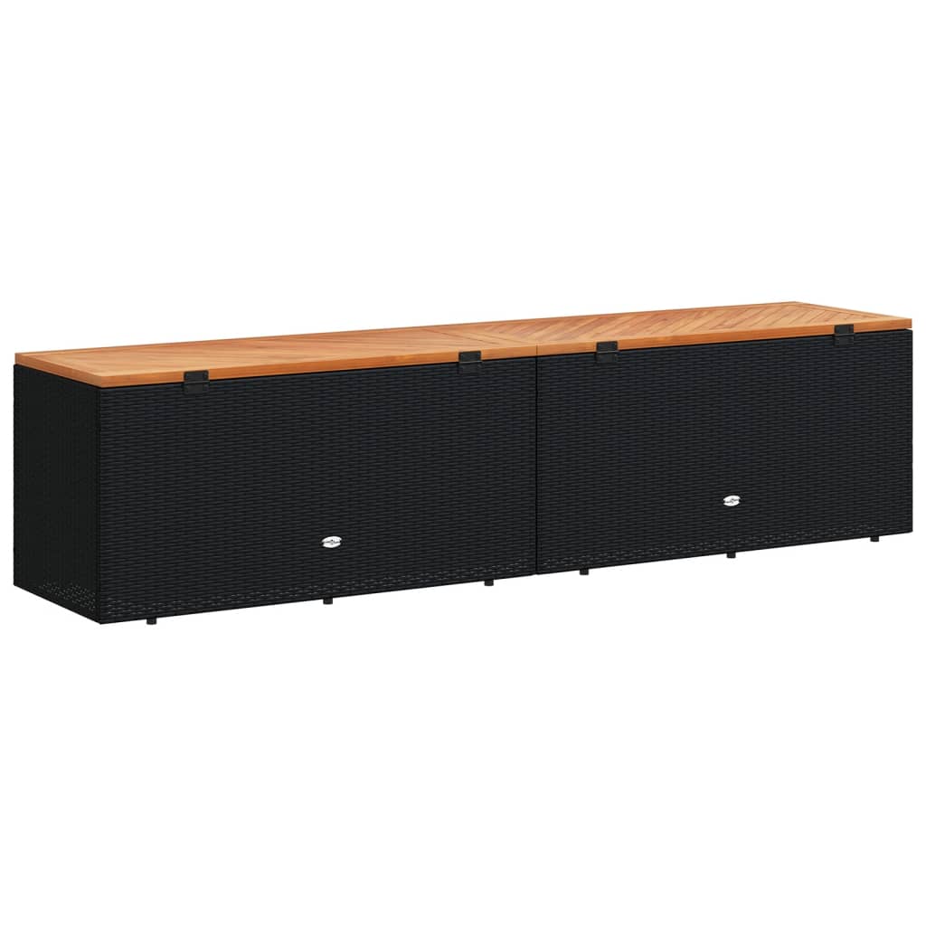 Stylish Black Poly Rattan & Acacia Wood Garden Storage Box 220cm