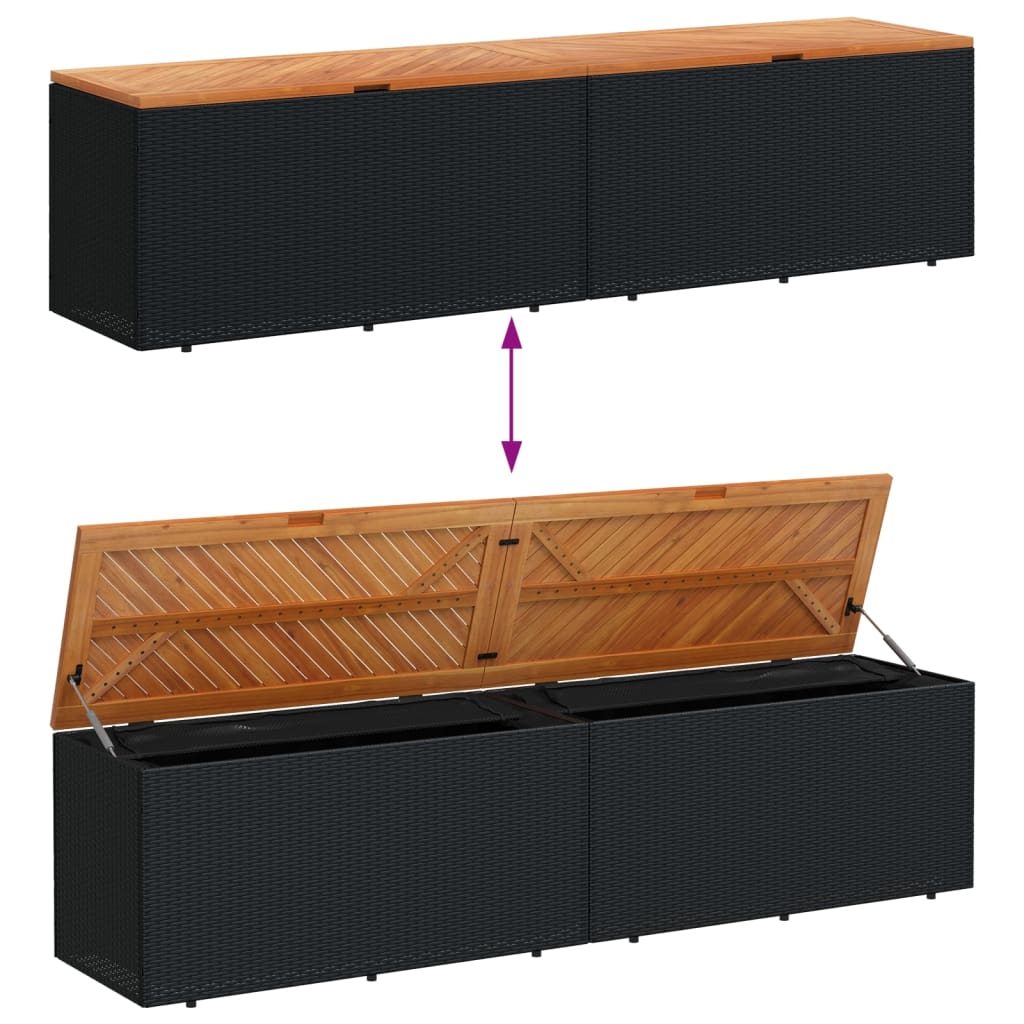 Stylish Black Poly Rattan & Acacia Wood Garden Storage Box 220cm